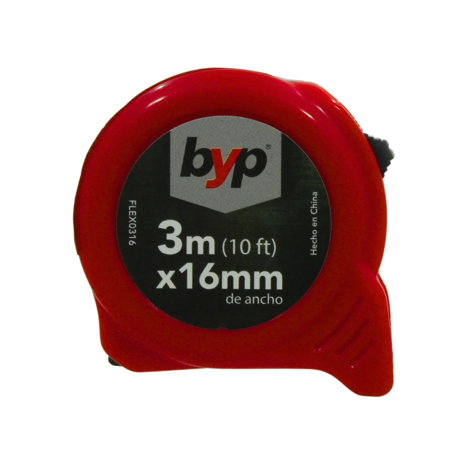 Flexómetro BYP rojo de 3 metros (10 ft) x 16mm, herramienta de medición compacta