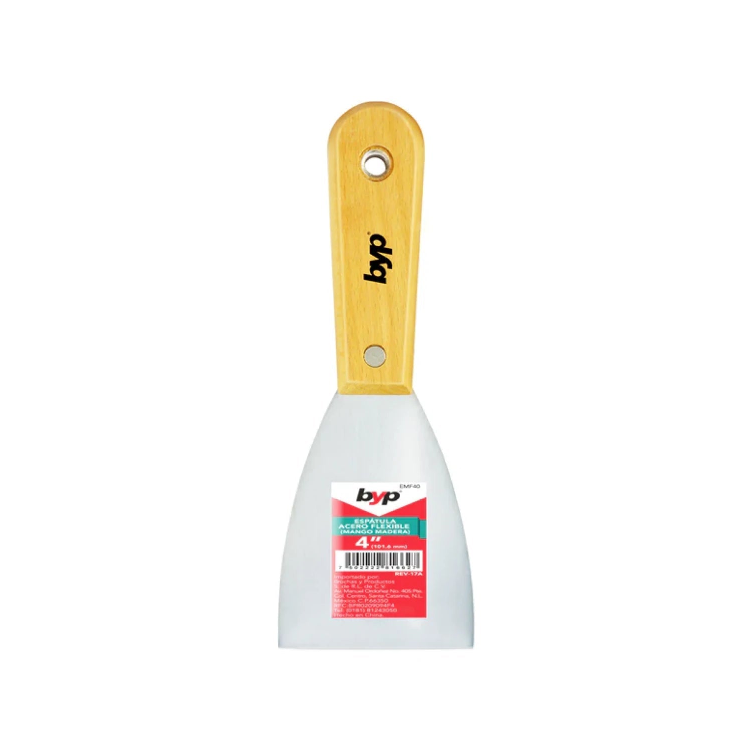 Espátula flexible Byp de acero con mango de madera, 4 pulgadas (101.6 mm) para masilla o yeso, modelo EMF40