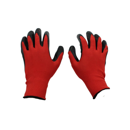 Guantes de trabajo rojos y negros, nylon nitrilo, antiderrapantes para agarre seguro y protección industrial