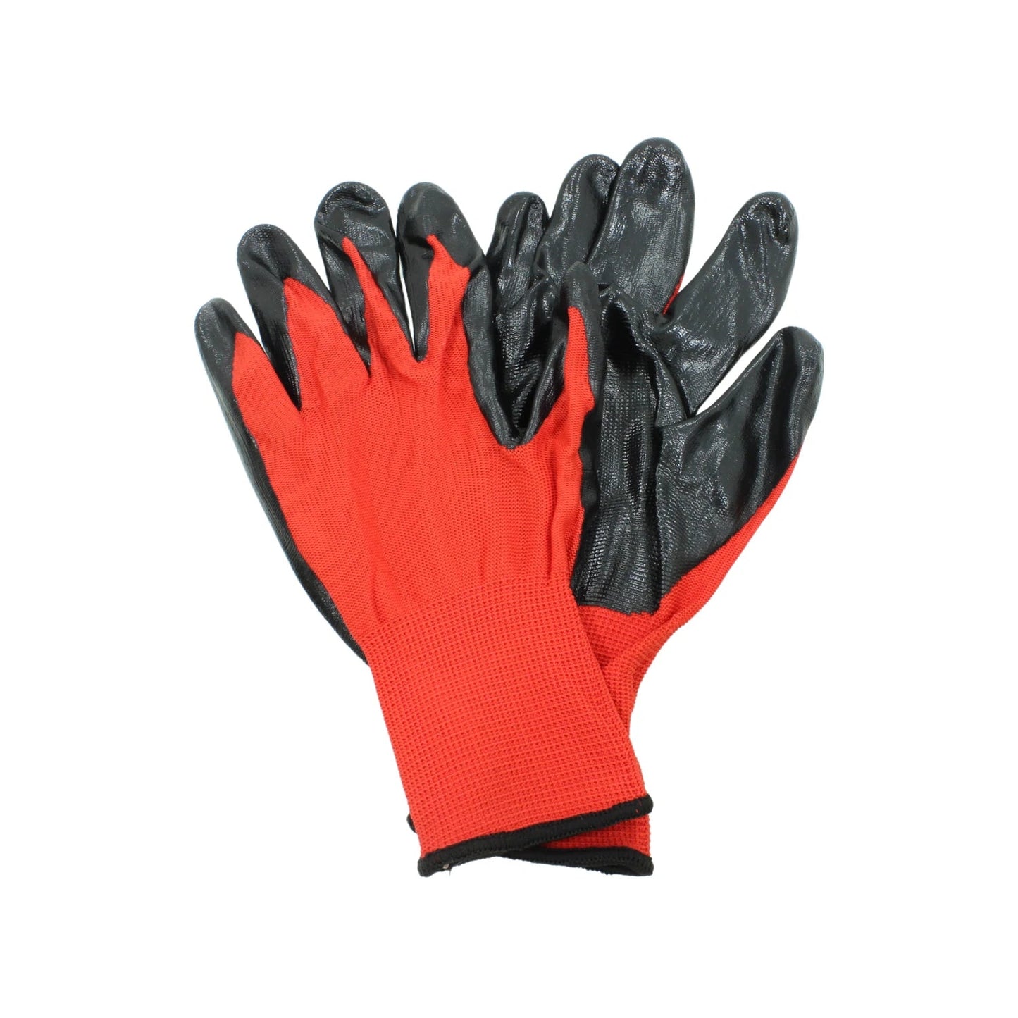 Guantes de trabajo rojos y negros de nylon/nitrilo, antiderrapantes para protección en ferretería
