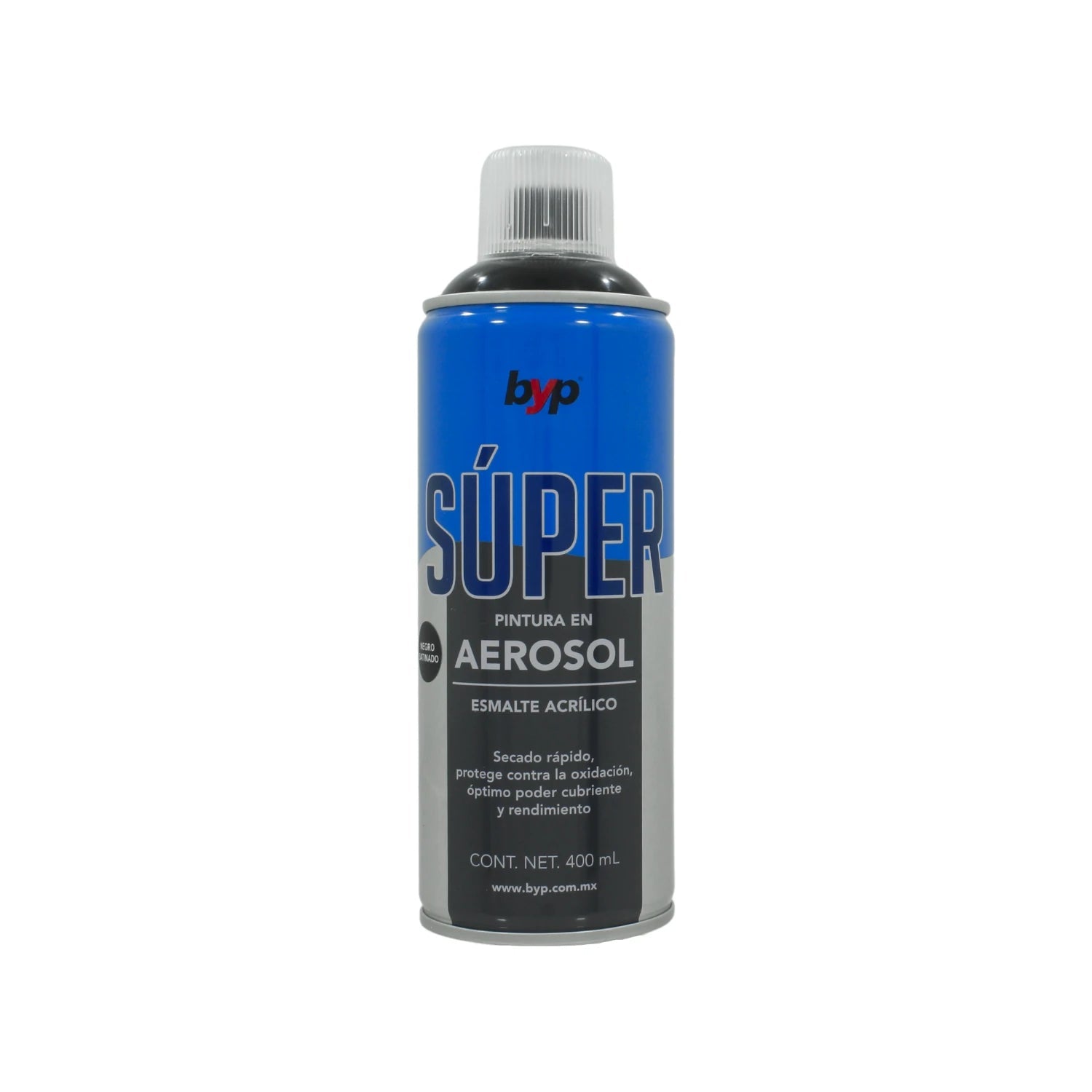 Pintura en aerosol BYP Súper esmalte acrílico negro satinado 400ml secado rápido para proyectos de ferretería