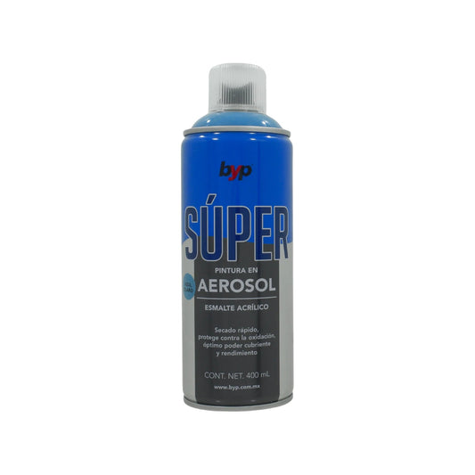 Pintura en aerosol acrílica Byp Súper azul claro 400ml, secado rápido, protección contra oxidación.