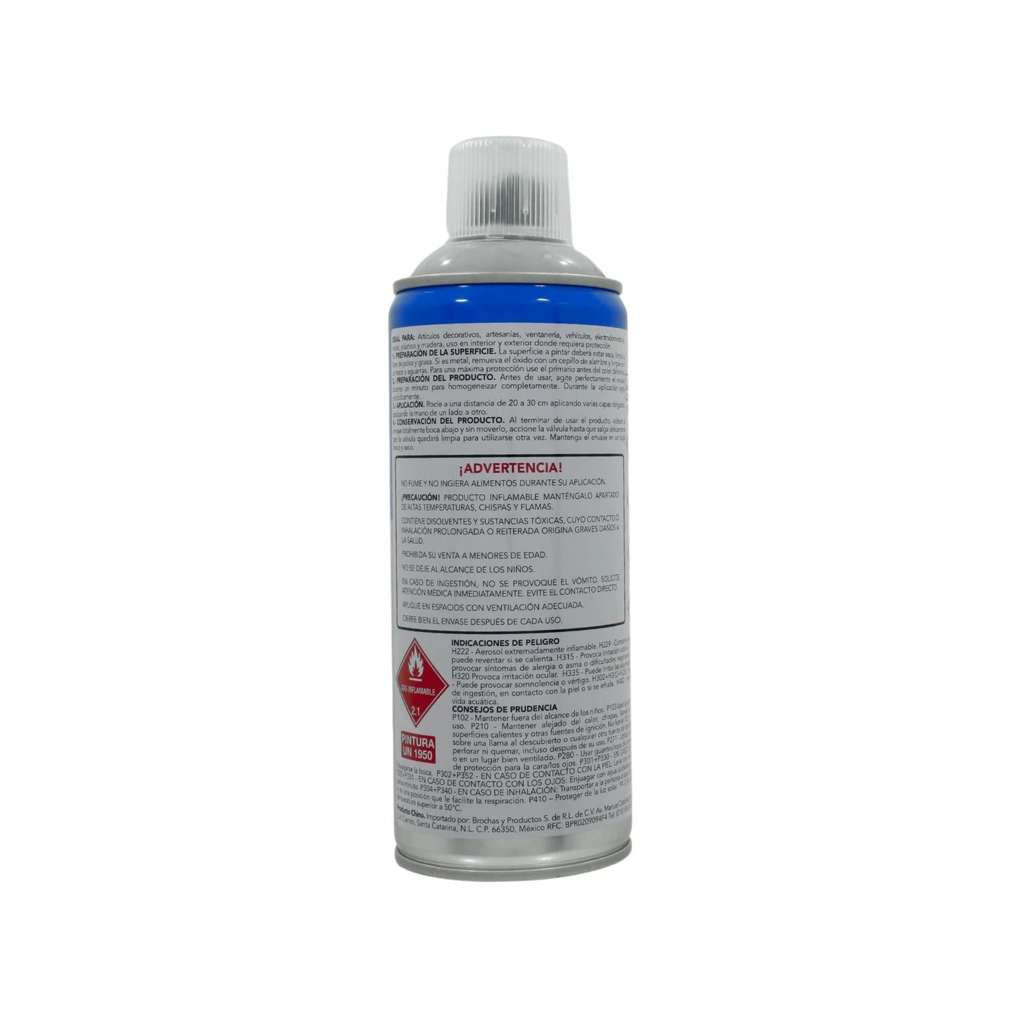 Pintura en aerosol azul para uso en ferretería, con advertencia de inflamable UN 1950