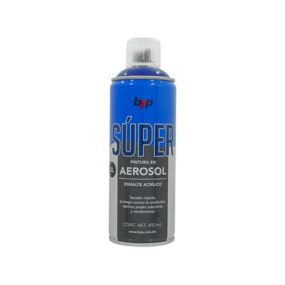 Pintura en aerosol Byp Súper azul regio acrílica 400 ml para secado rápido y protección anti-oxidación