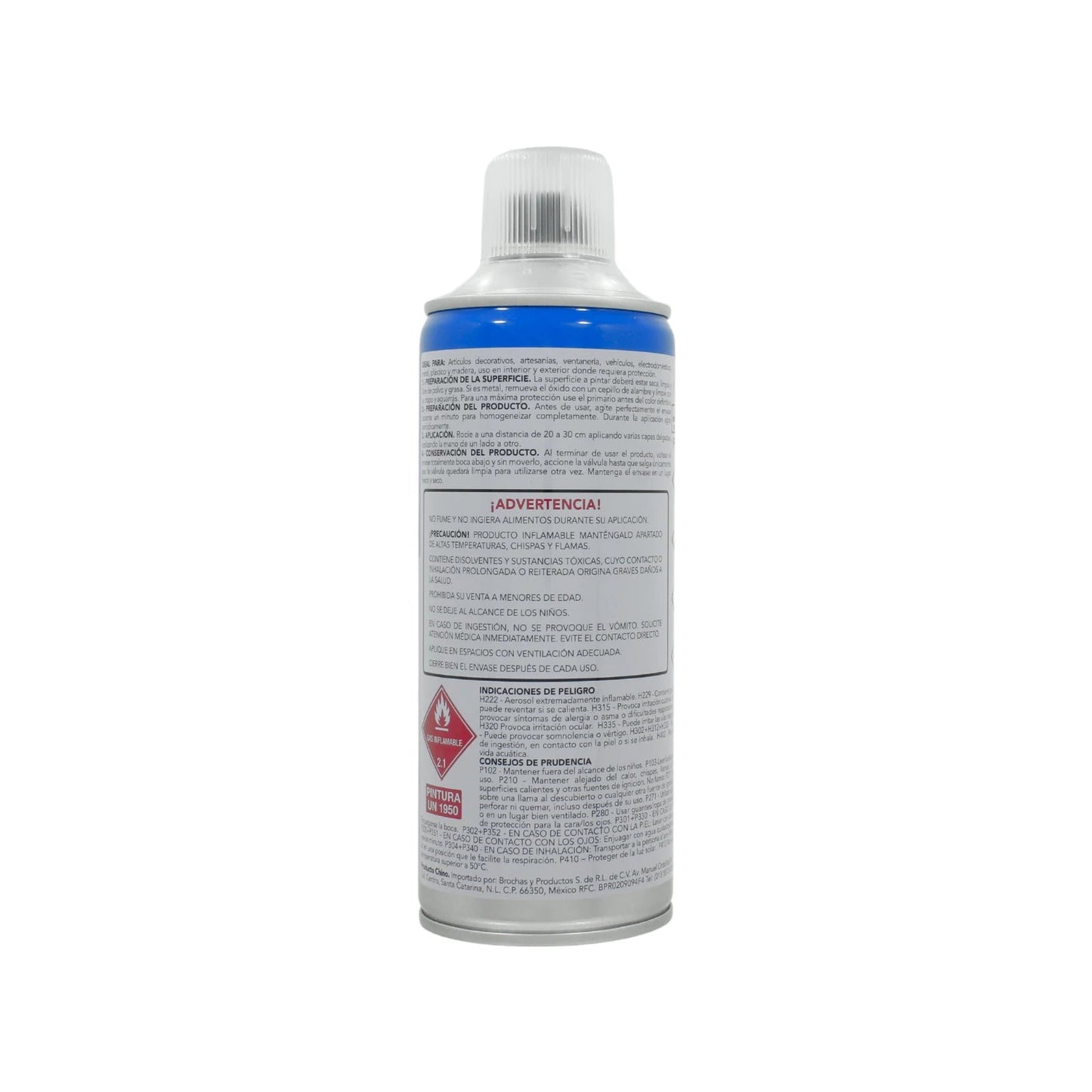 Pintura en aerosol acrílico color cromo 400ml para acabados brillantes en metal y madera, lata azul con etiquetado