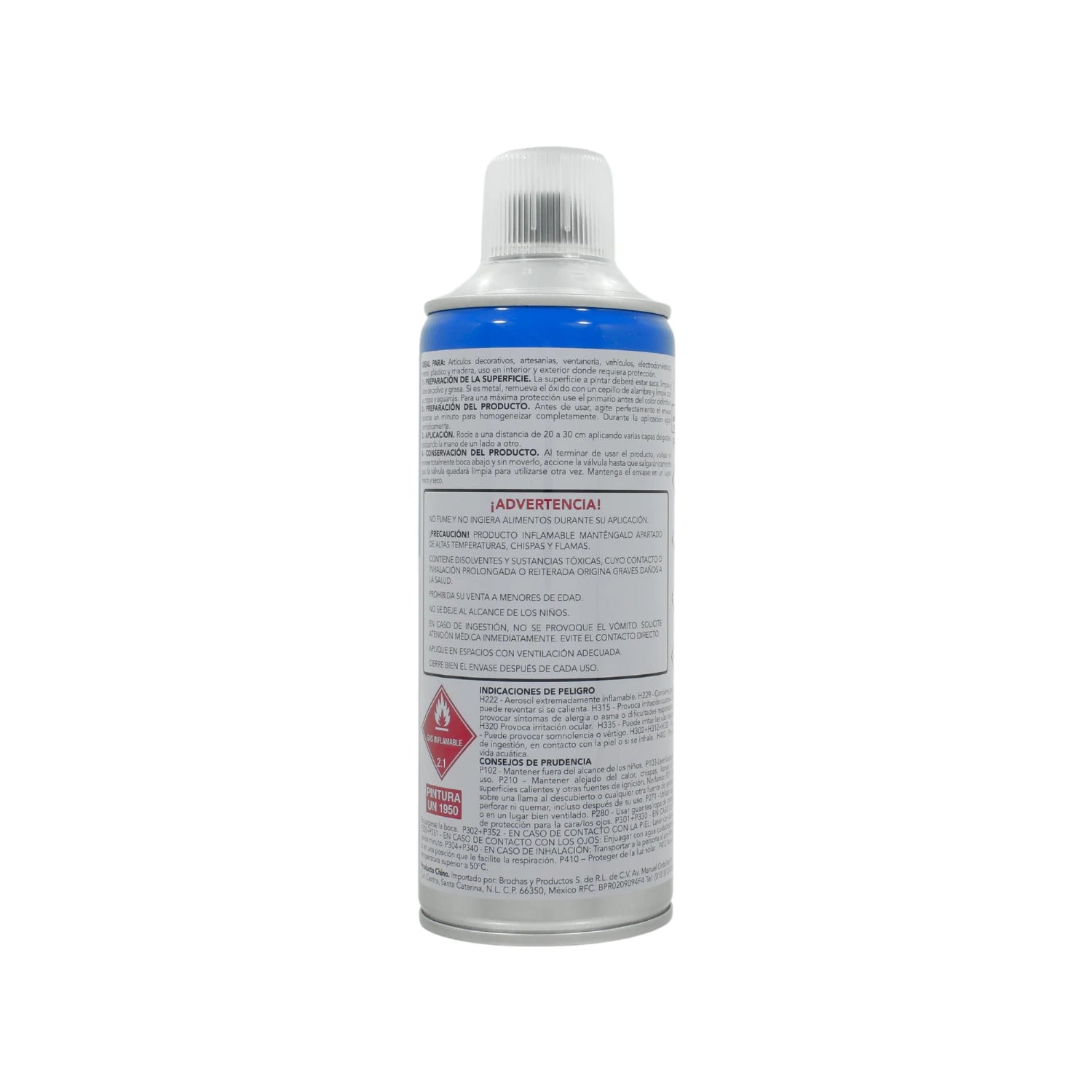 Pintura en aerosol acrílico color cromo 400ml para acabados brillantes en metal y madera, lata azul con etiquetado