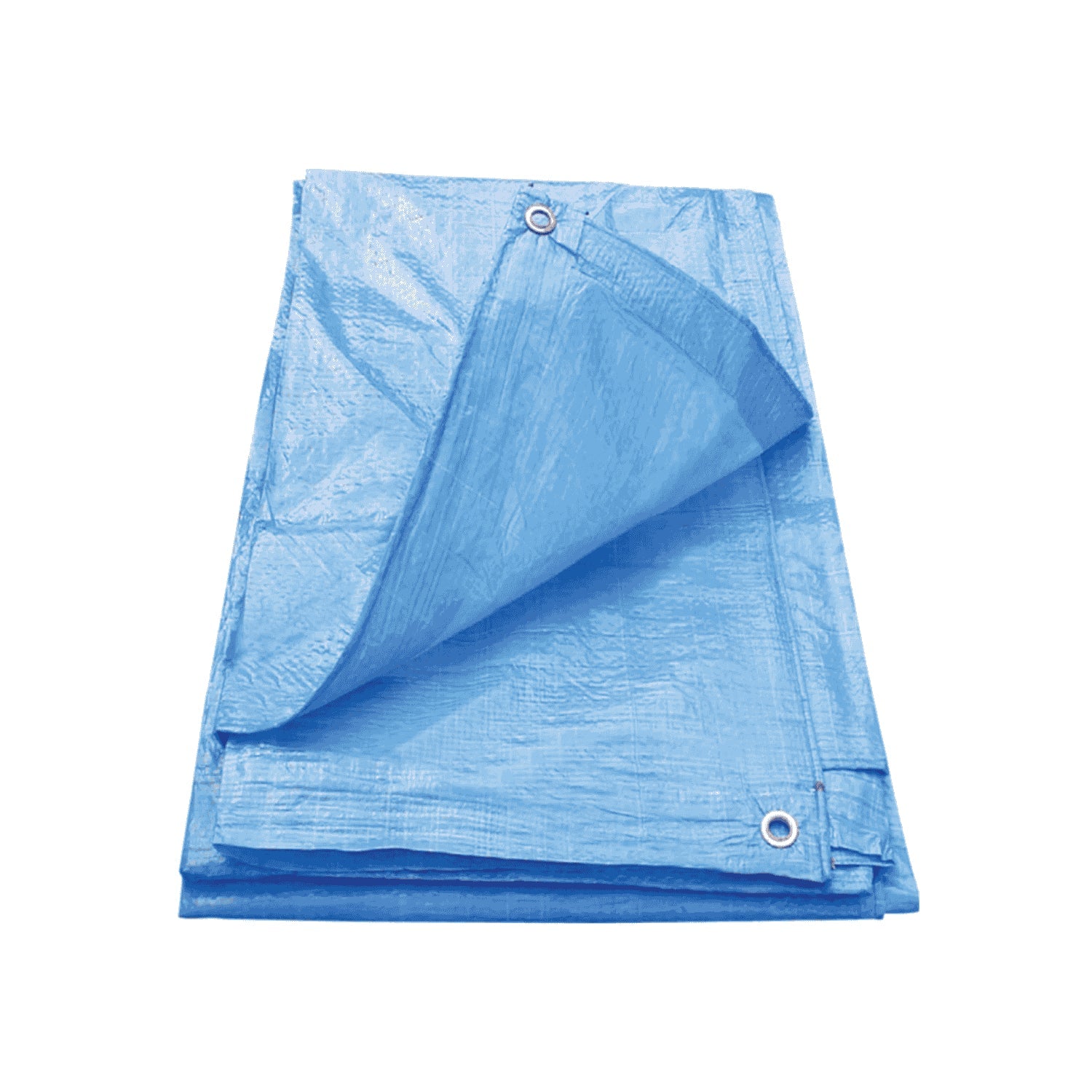 Lona azul ligera plegada con ojales, ideal para protección exterior e impermeable multiusos