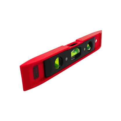 Nivel torpedo rojo 9 pulgadas con 3 burbujas para alineación precisa horizontal, vertical y 45 grados.