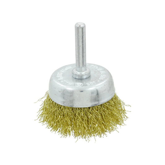 Carda circular de copa con vástago, alambre de latón dorado calibre 30 para taladro, desbaste y limpieza de metal.