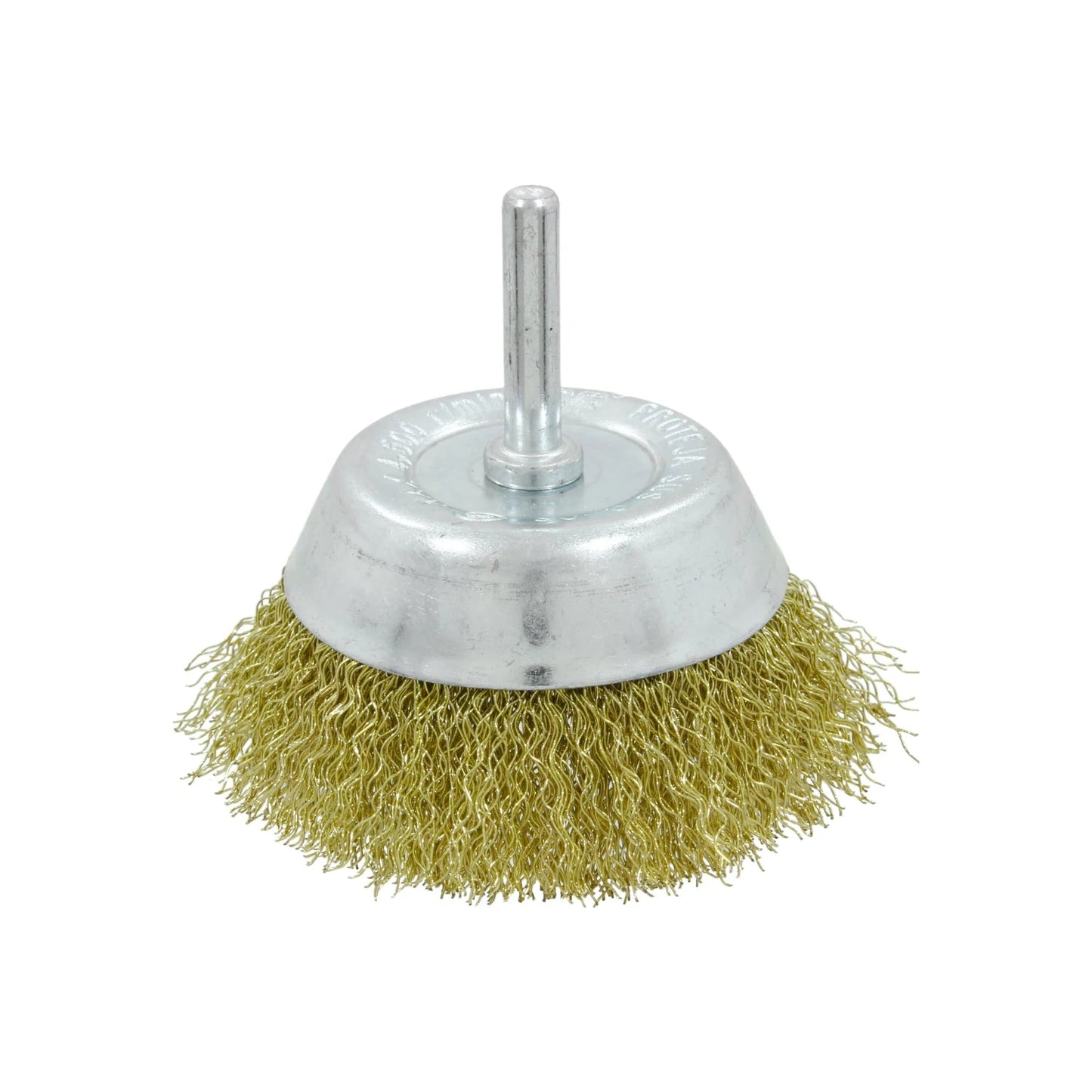 Cepillo de copa de alambre de latón con vástago para taladro, cerdas rizadas para limpieza de metal y desbaste.