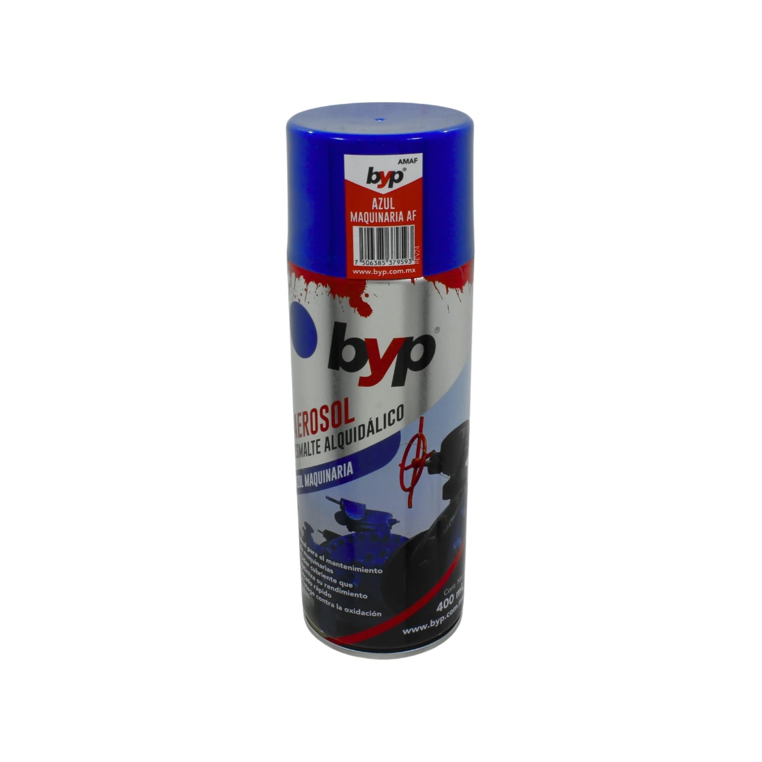 Esmalte alquidálico BYP en aerosol azul maquinaria 400ml para mantenimiento y protección contra oxidación.