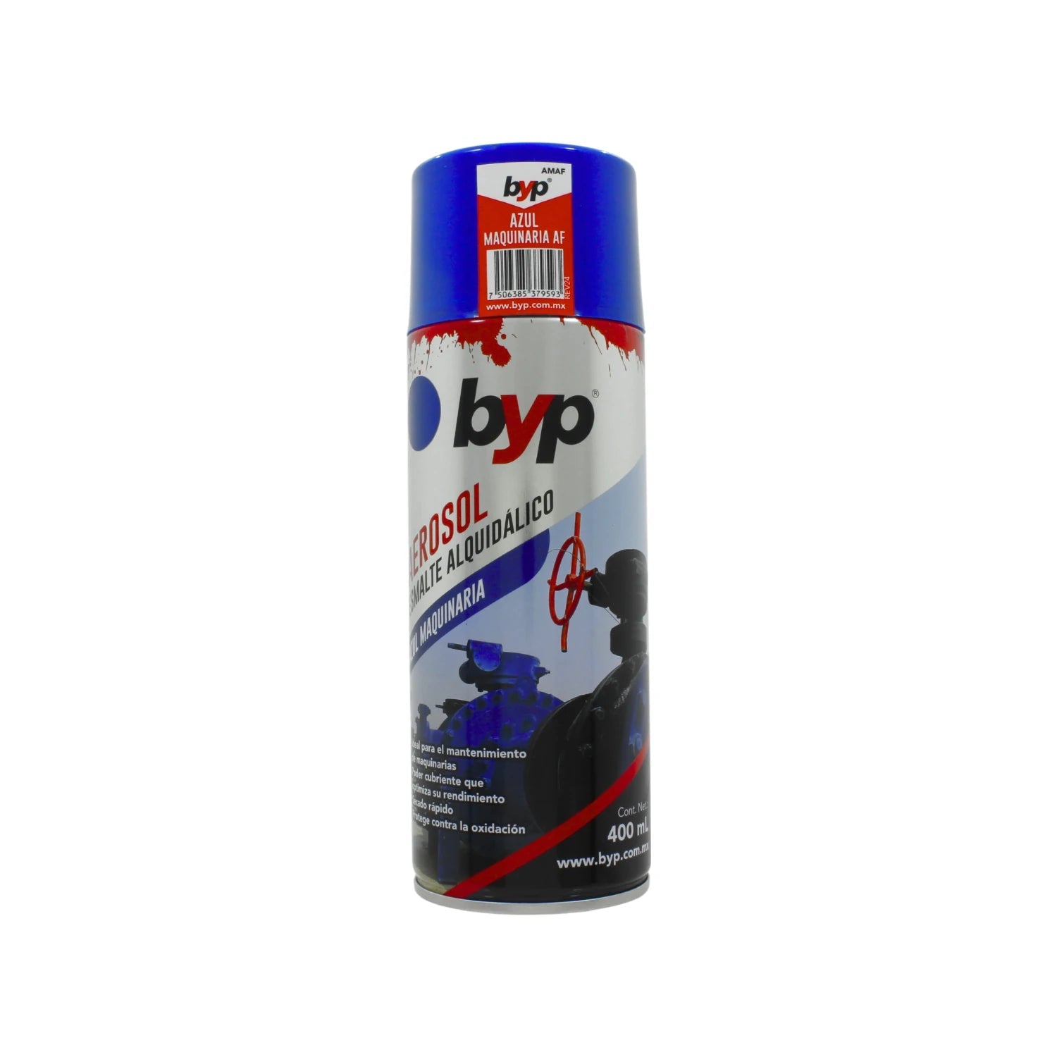 Pintura en aerosol BYP azul maquinaria 400ml, esmalte alquidálico de secado rápido que protege contra la oxidación