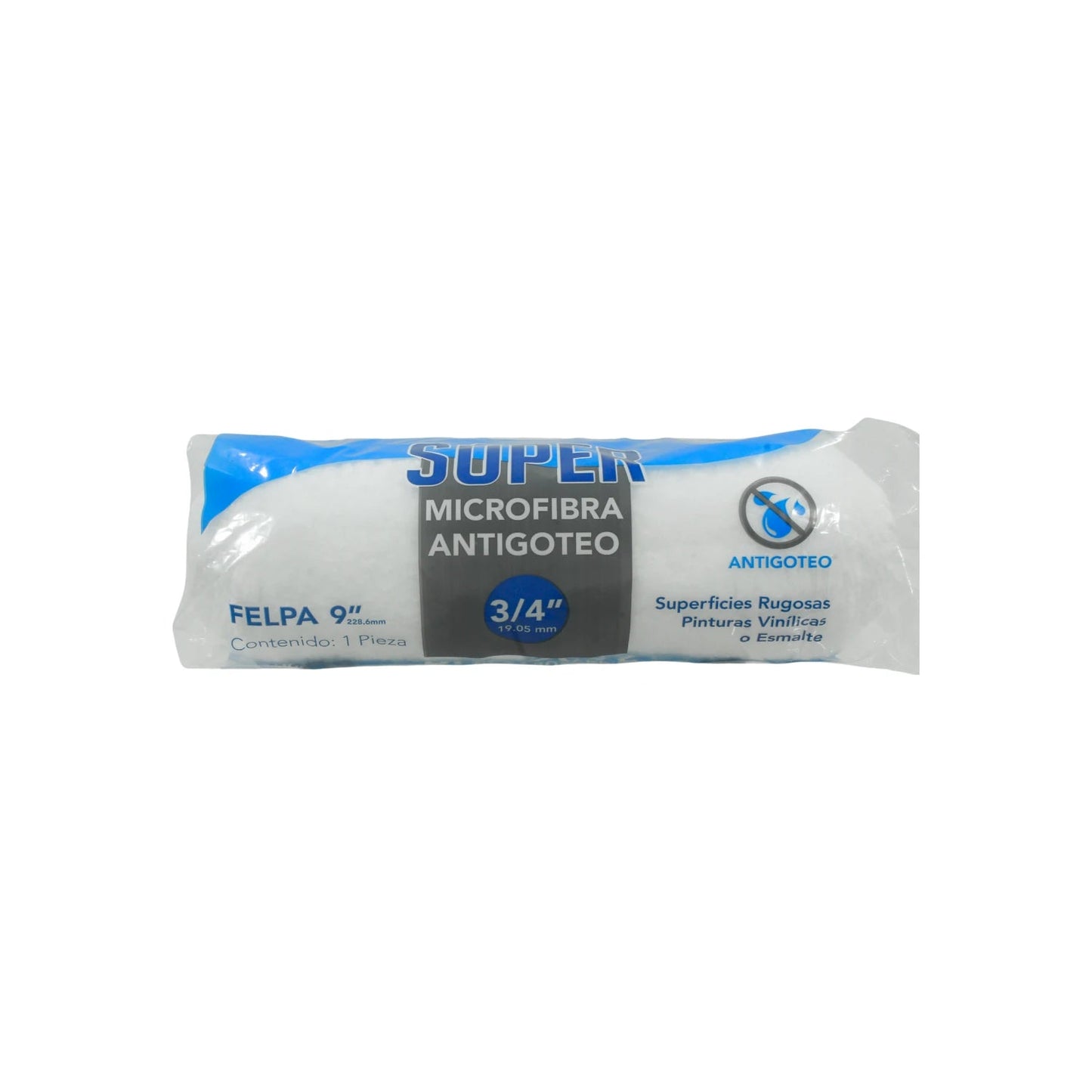Repuesto rodillo pintura microfibra antigoteo SUPER 9" x 3/4" para superficies rugosas y esmalte blanco