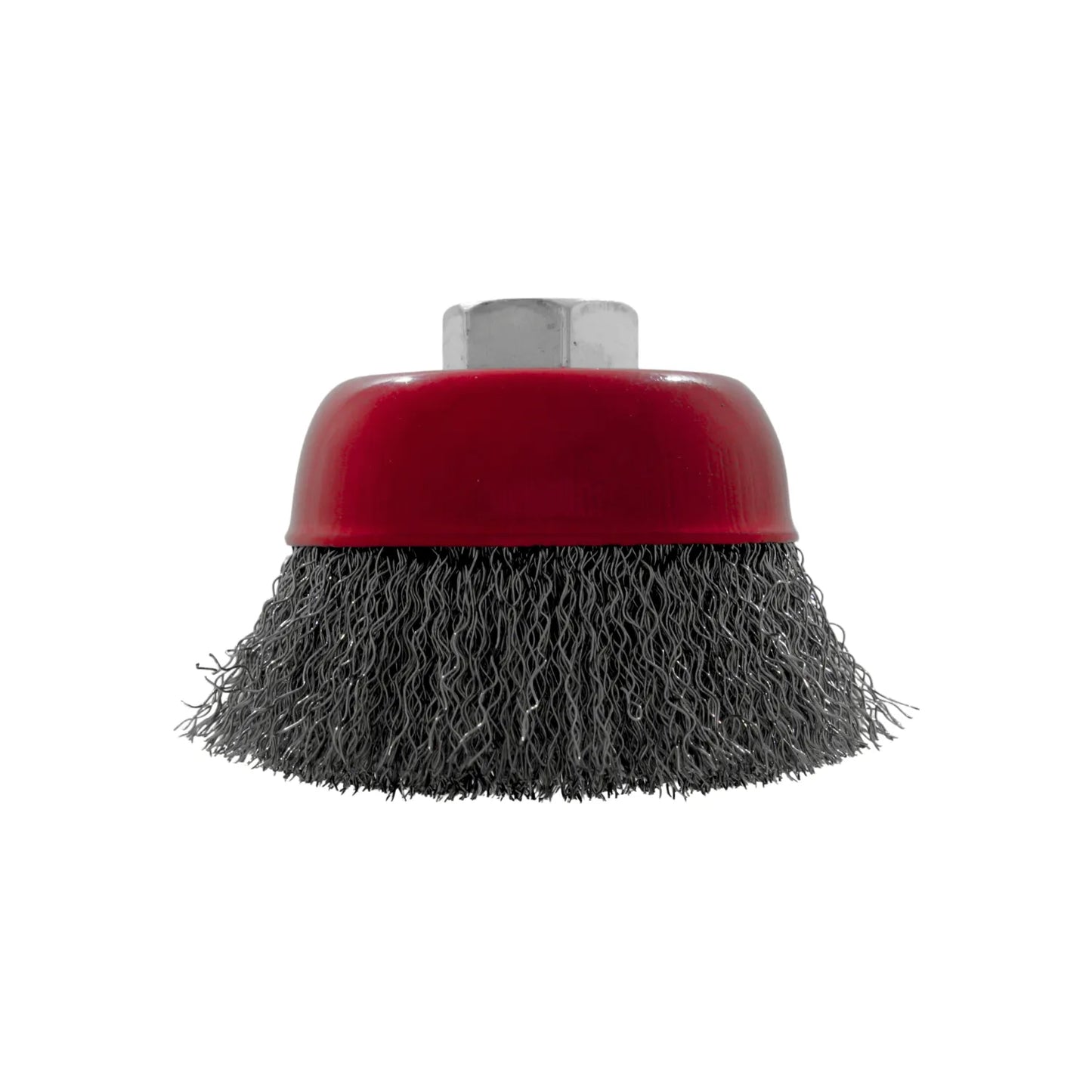 Carda de copa de alambre ondulado fino para limpieza y pulido de metales en esmeril angular, base roja