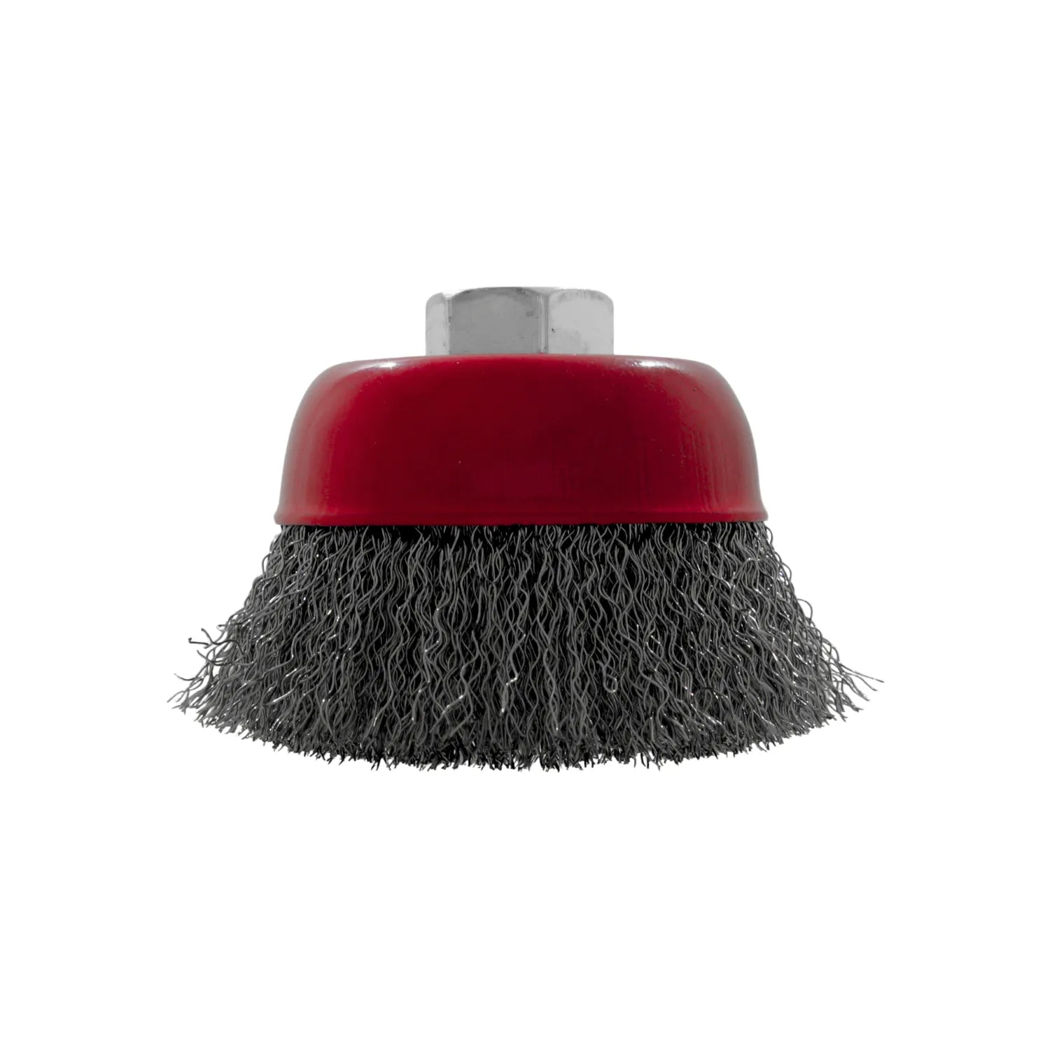 Carda de copa de alambre ondulado fino para limpieza y pulido de metales en esmeril angular, base roja