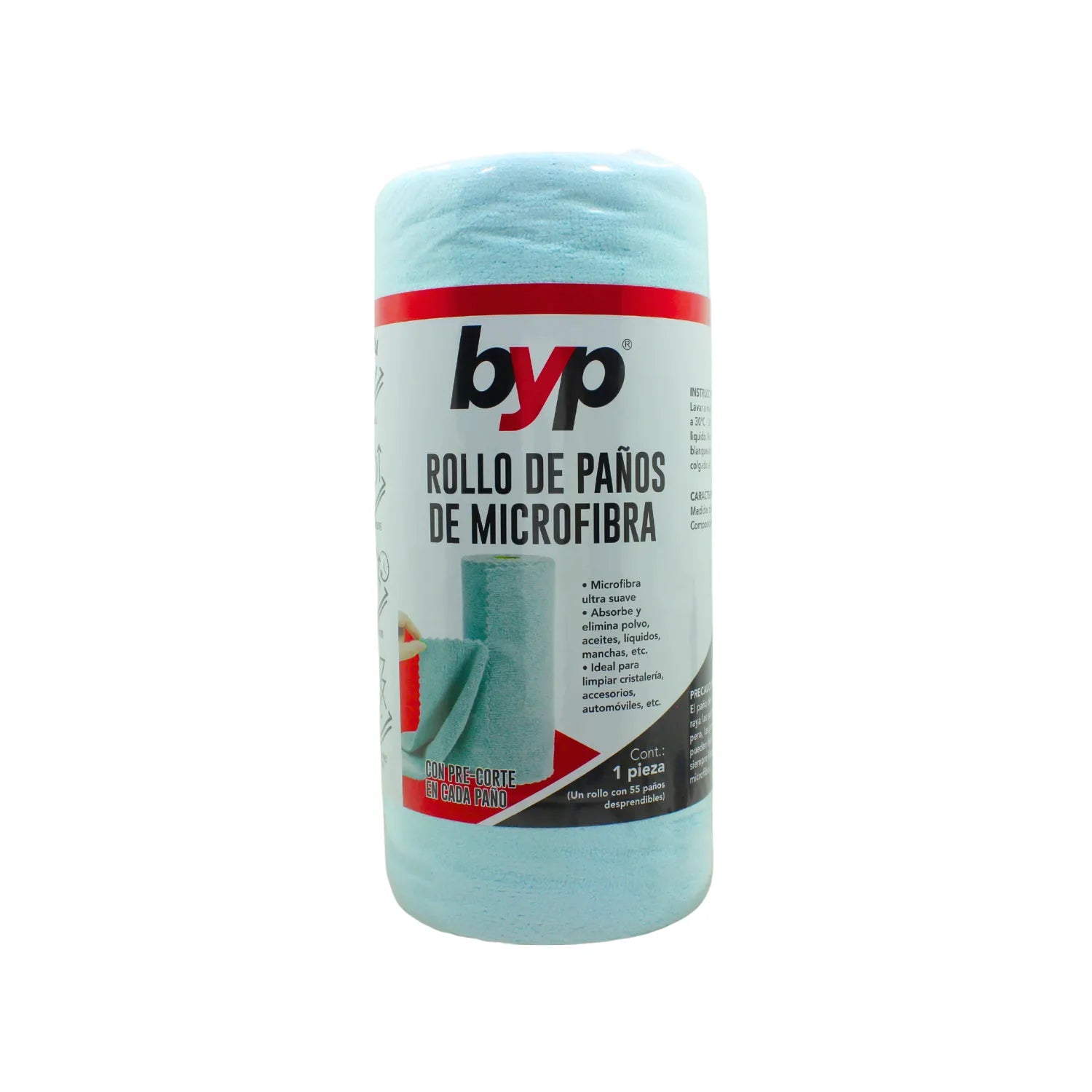 Rollo de paños de microfibra Byp azul claro con 55 piezas precortadas para limpieza multiusos