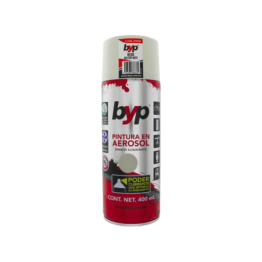 Pintura en aerosol BYP beige militar mate 400ml esmalte alquidálico de secado rápido y alto poder cubriente