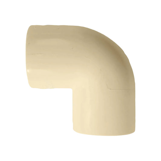 Codo de CPVC a 90 grados para tuberías, accesorio de fontanería color beige.