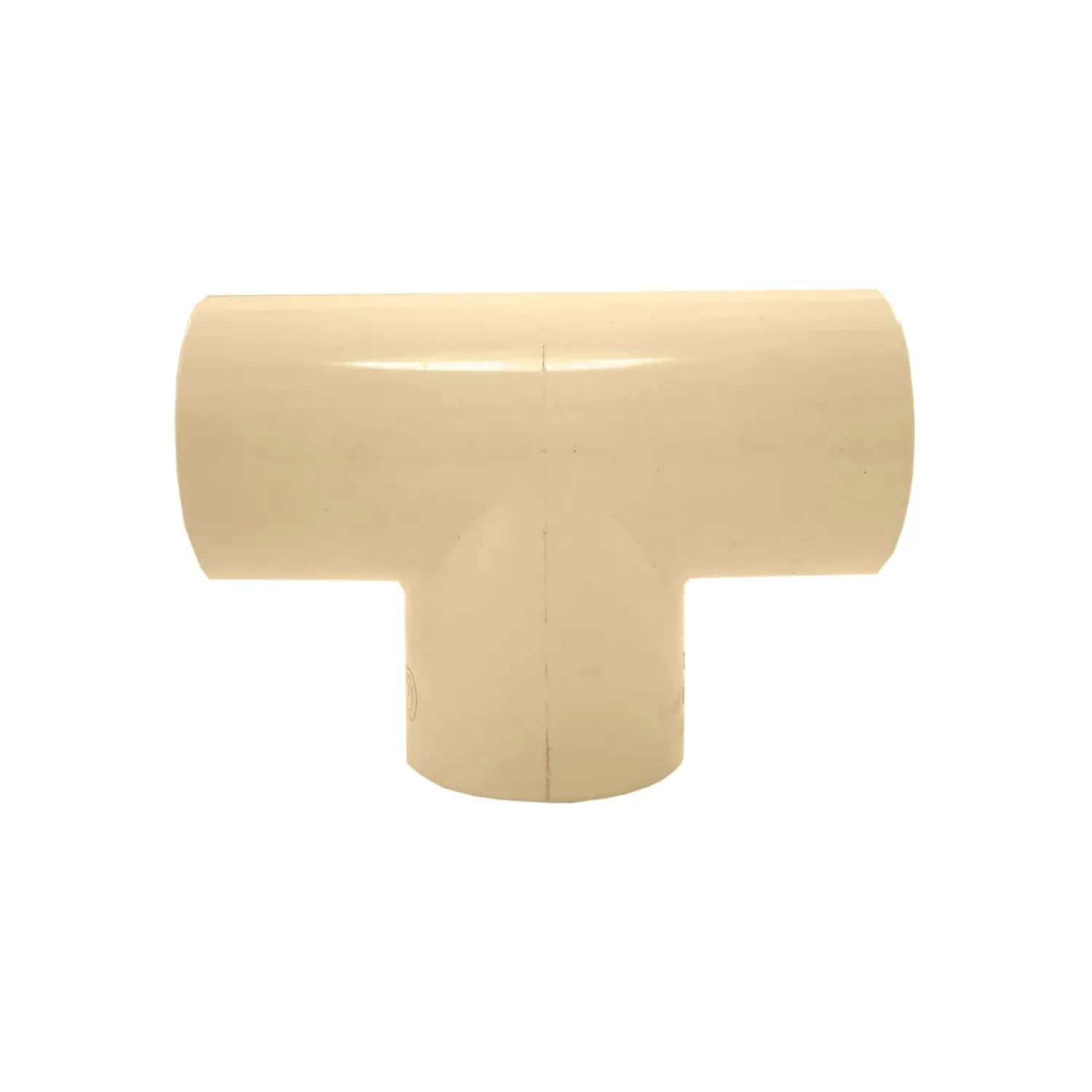 Tee CPVC 1 pulgada (25 mm) color beige para unir tres tuberías en sistemas de fontanería.