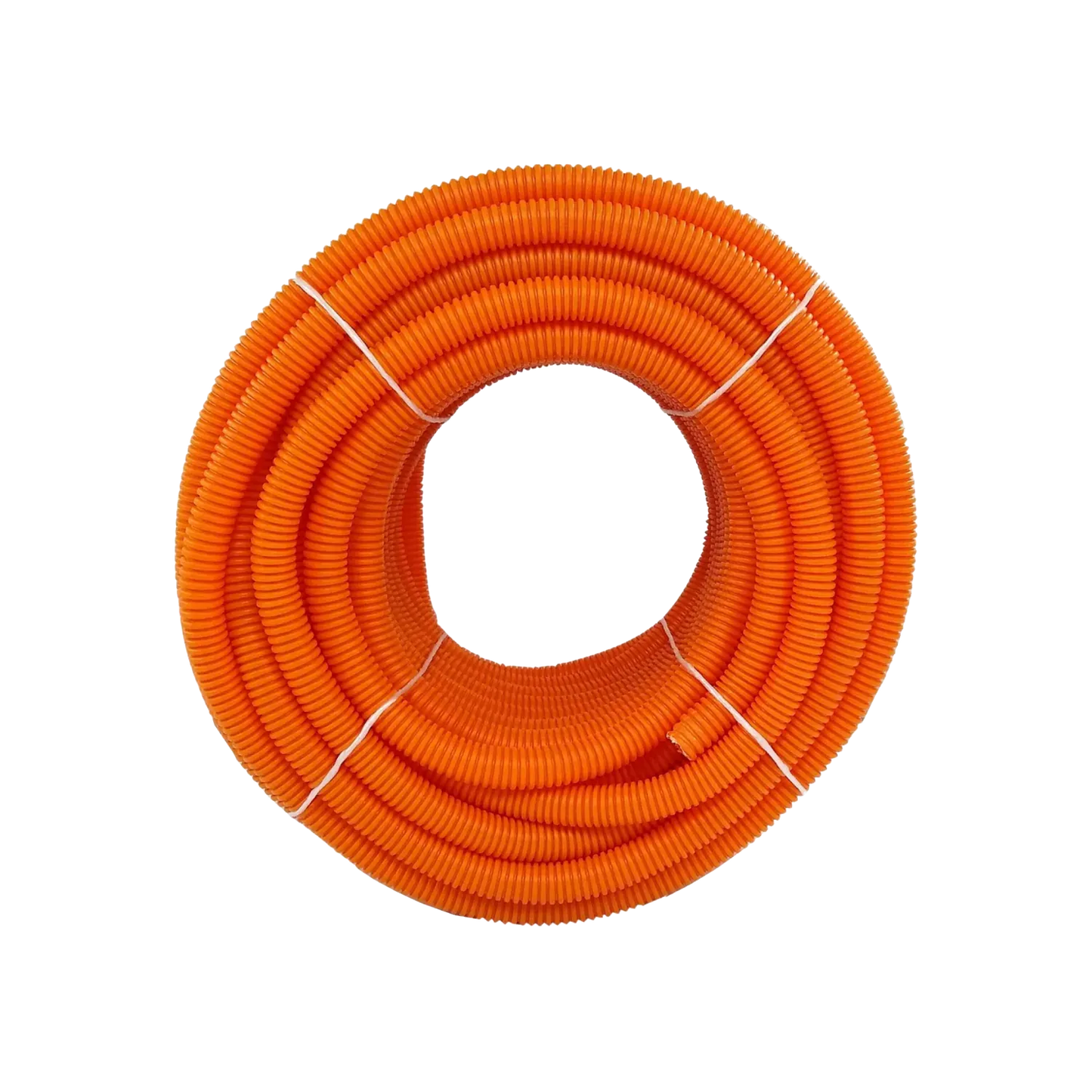Poliducto flexible corrugado naranja de 3/4 pulgadas en rollo para protección de cables eléctricos.