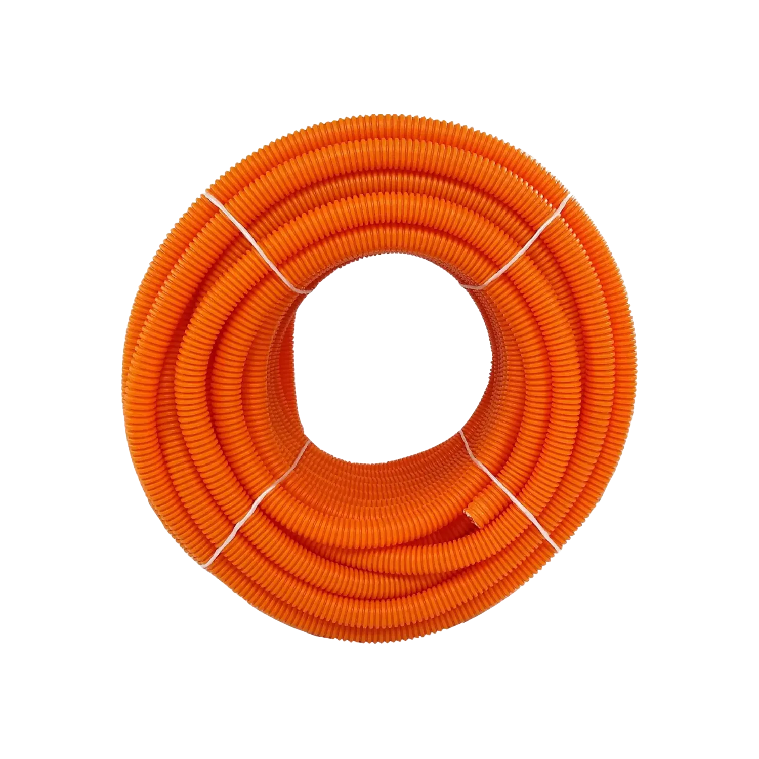 Poliducto flexible corrugado naranja de 3/4 pulgadas en rollo para protección de cables eléctricos.