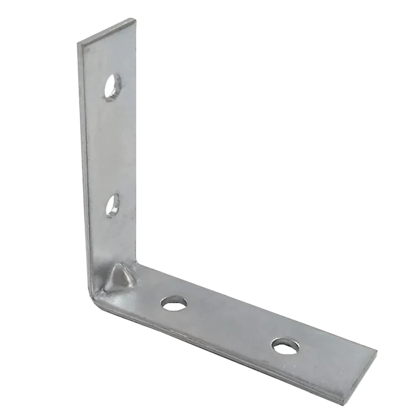 Esquinero de metal galvanizado en forma de L con 4 perforaciones para fijación y refuerzo.