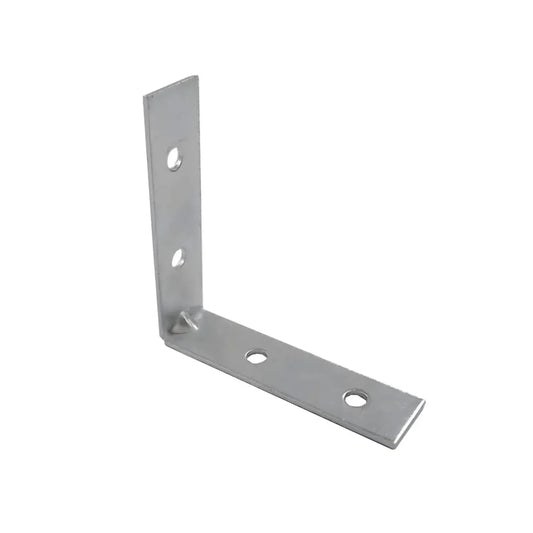 Escuadra metálica de refuerzo en L de acero galvanizado con 4 perforaciones para unión de madera y carpintería