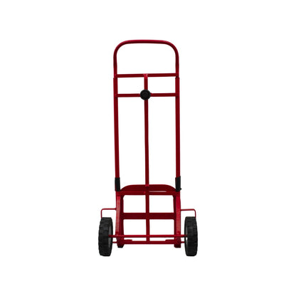 Diablo de carga rojo de metal con ruedas, ideal para equipaje y transporte de cajas