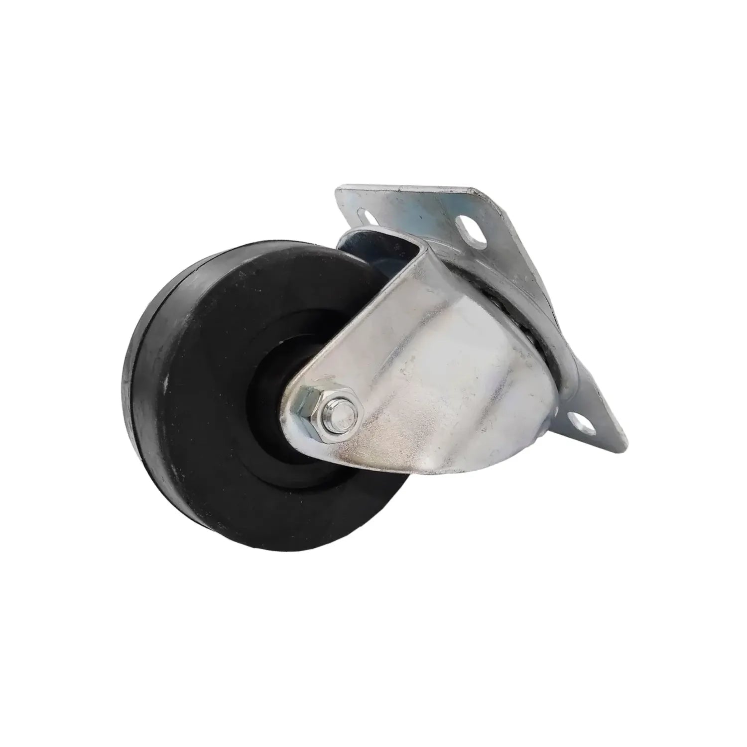 Rueda giratoria con soporte de acero galvanizado y neumático de goma negra de alta resistencia para muebles y carros