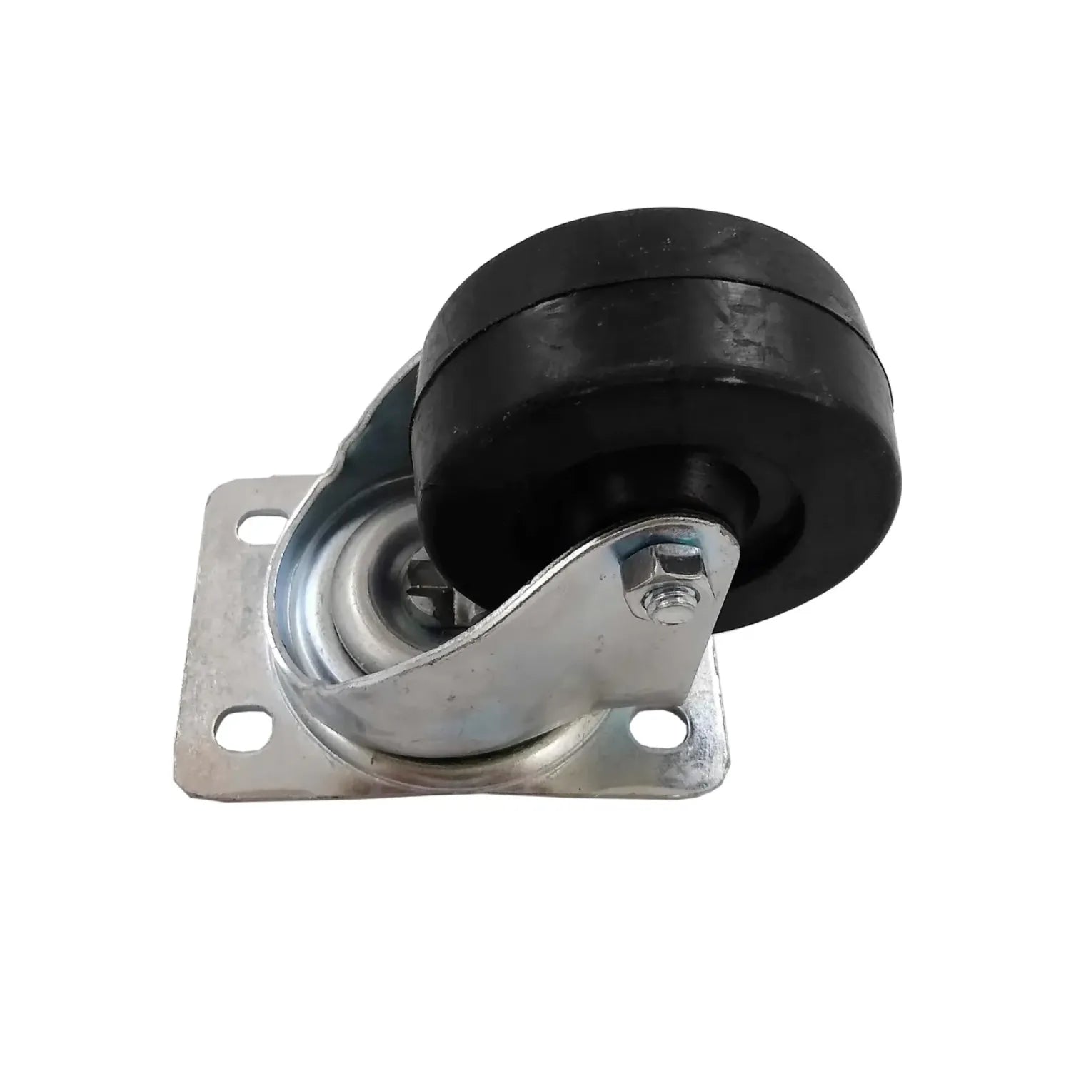 Rueda giratoria con placa de montaje metálica y llanta de caucho negro para muebles y carga industrial