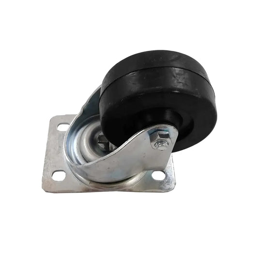 Rueda giratoria con placa de montaje metálica y llanta de caucho negro para muebles y carga industrial
