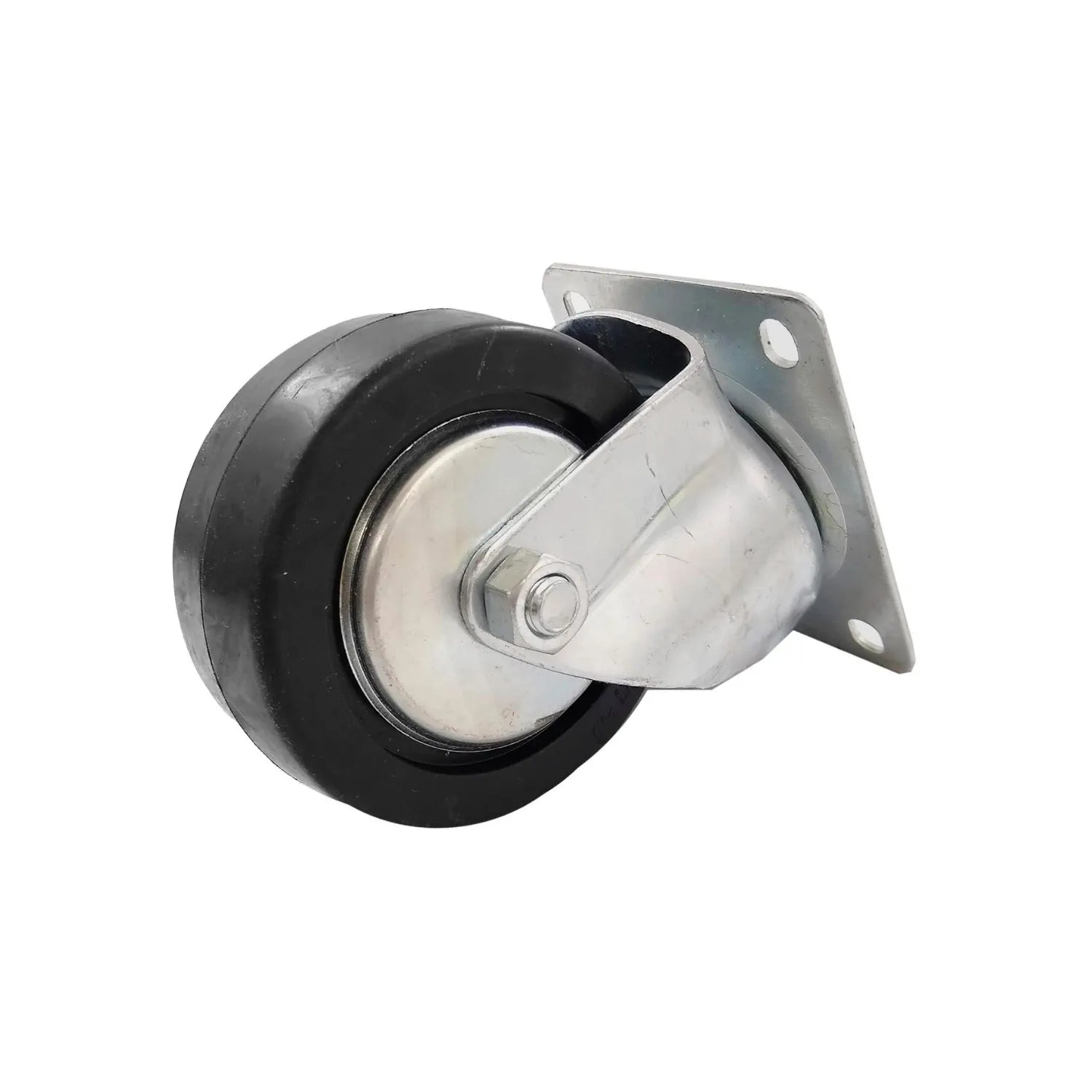 Rodaja giratoria con rueda de caucho negro y soporte galvanizado para muebles y uso industrial