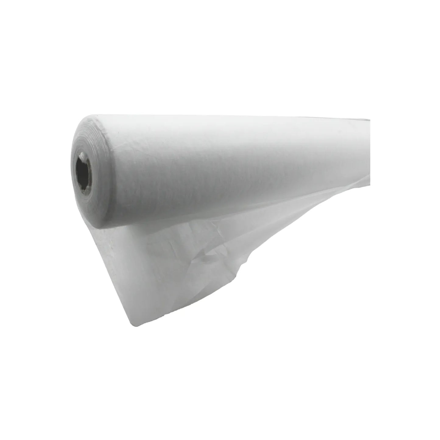 Rollo de film de polietileno blanco translúcido, ideal para protección, construcción y agricultura.