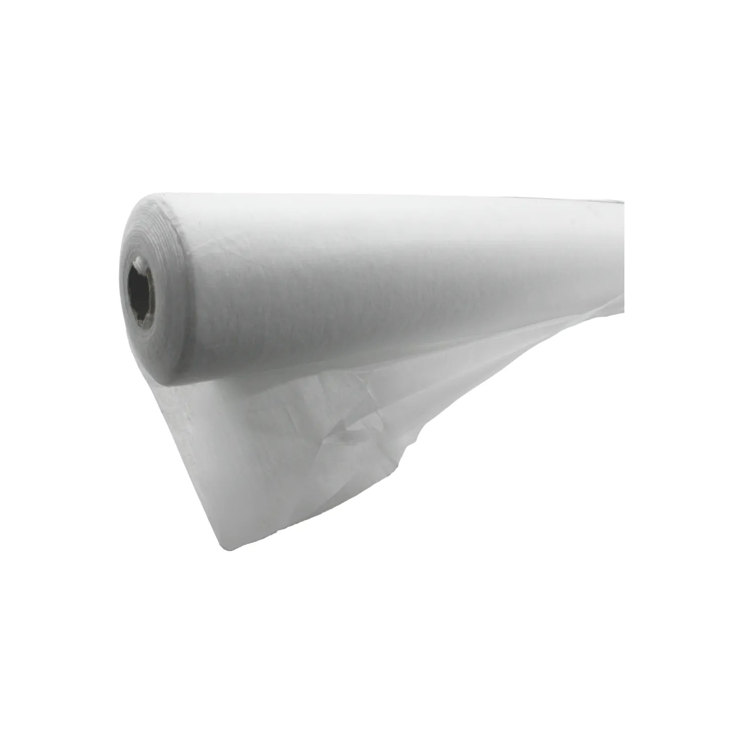 Rollo de film de polietileno blanco translúcido, ideal para protección, construcción y agricultura.