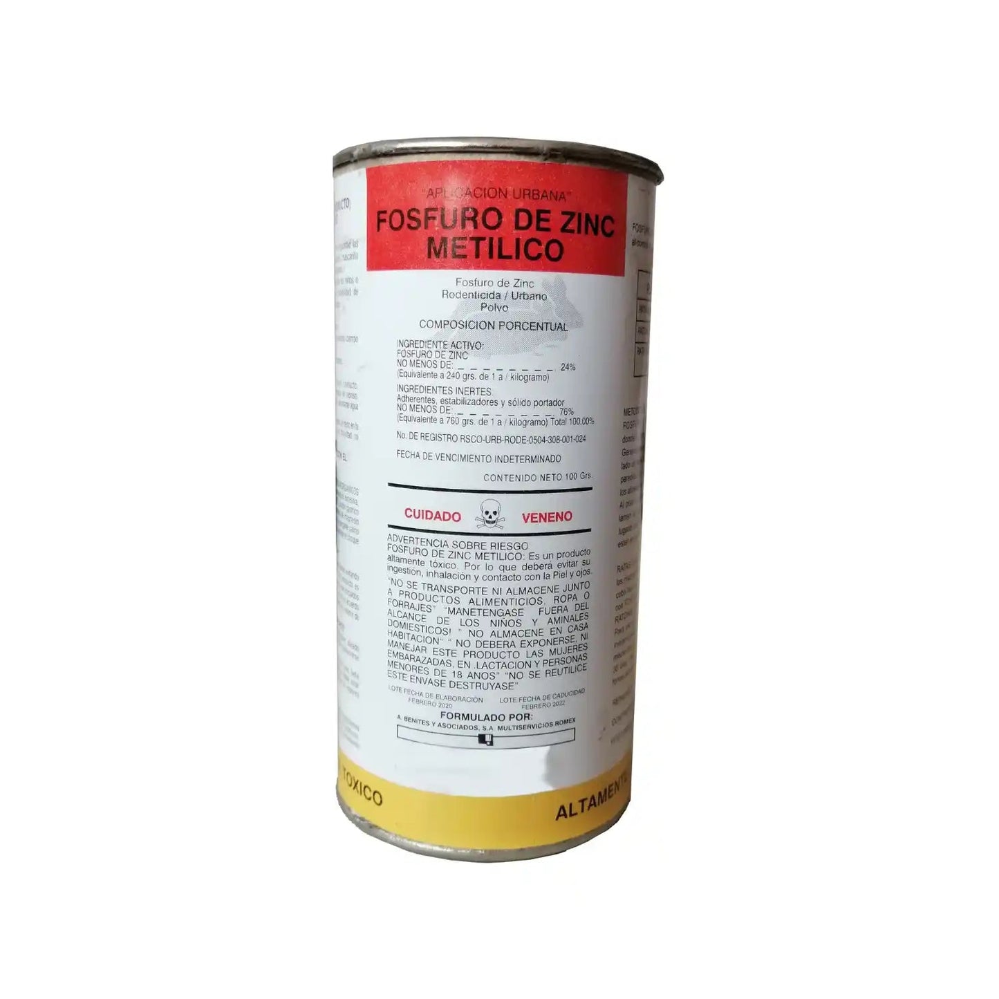 Rodenticida Fosfuro de Zinc 100g, veneno para ratas y roedores en lata con etiqueta roja