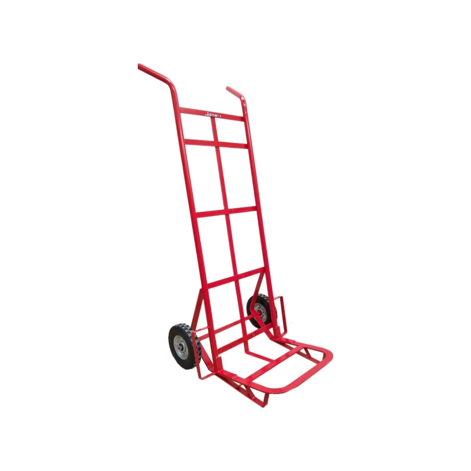 Diablo de carga rojo Jolmar, carretilla de mano robusta con ruedas para transporte de materiales.