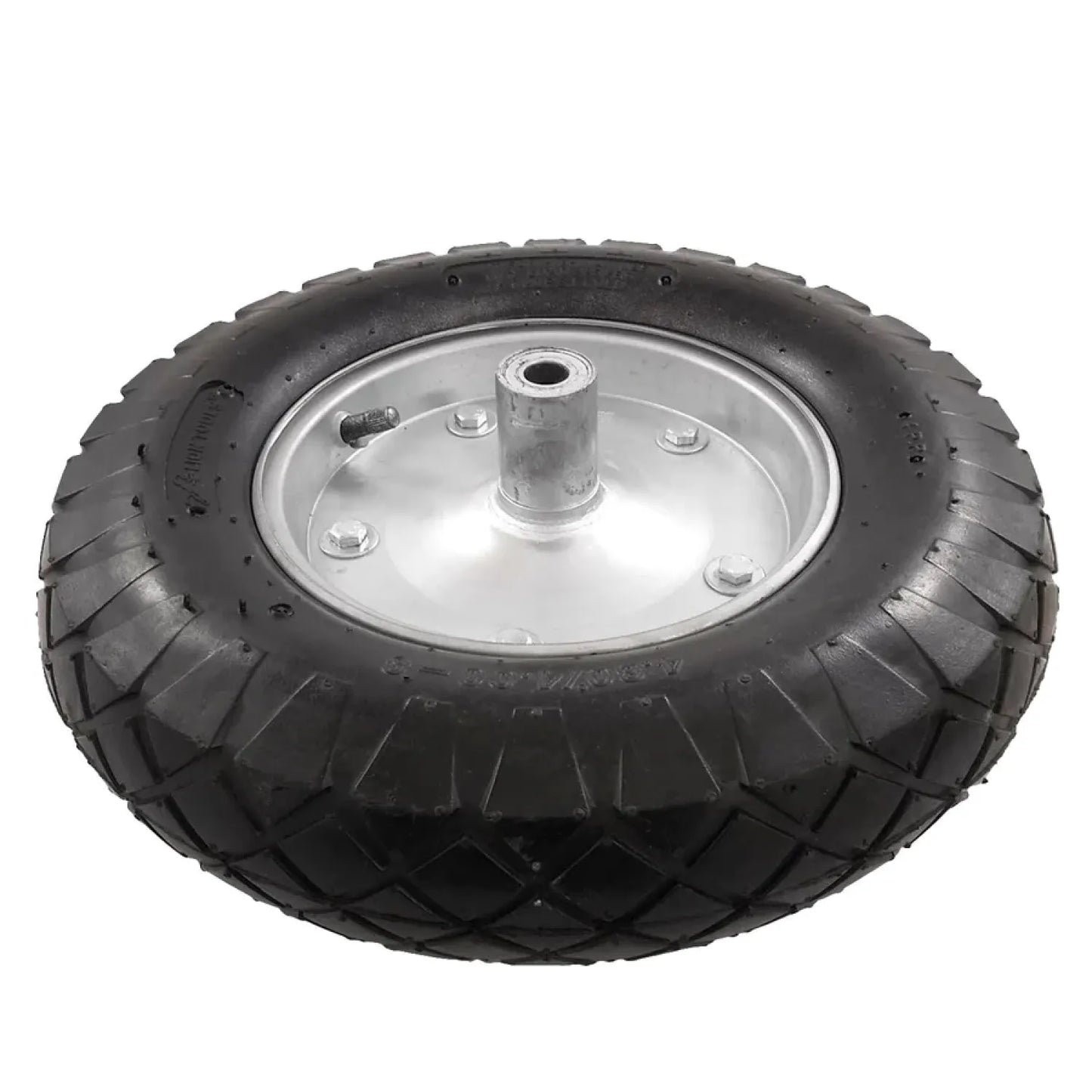 Rueda neumática negra con rin metálico para carretilla, carro de carga o dolly, repuesto resistente.