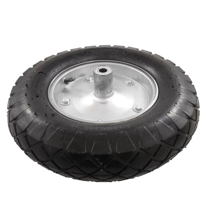 Rueda neumática negra con rin metálico para carretilla, carro de carga o dolly, repuesto resistente.