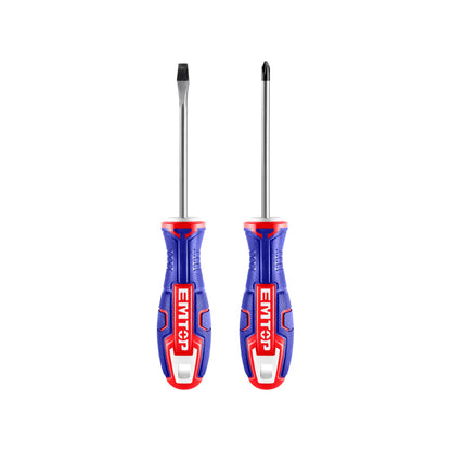 Juego de destornilladores EMTOP plano y Phillips con mango ergonómico azul y rojo para trabajos manuales
