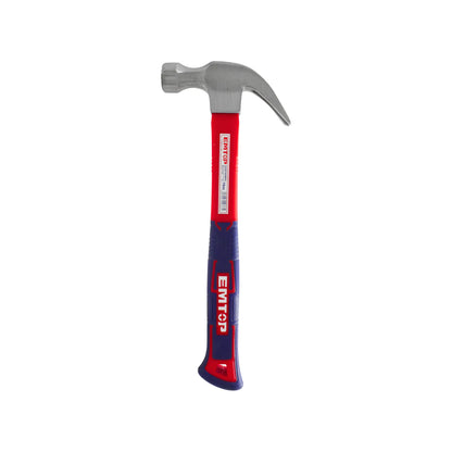 Martillo de uña EMTOP 16oz con cabeza de acero y mango ergonómico bicolor rojo y azul para carpintería