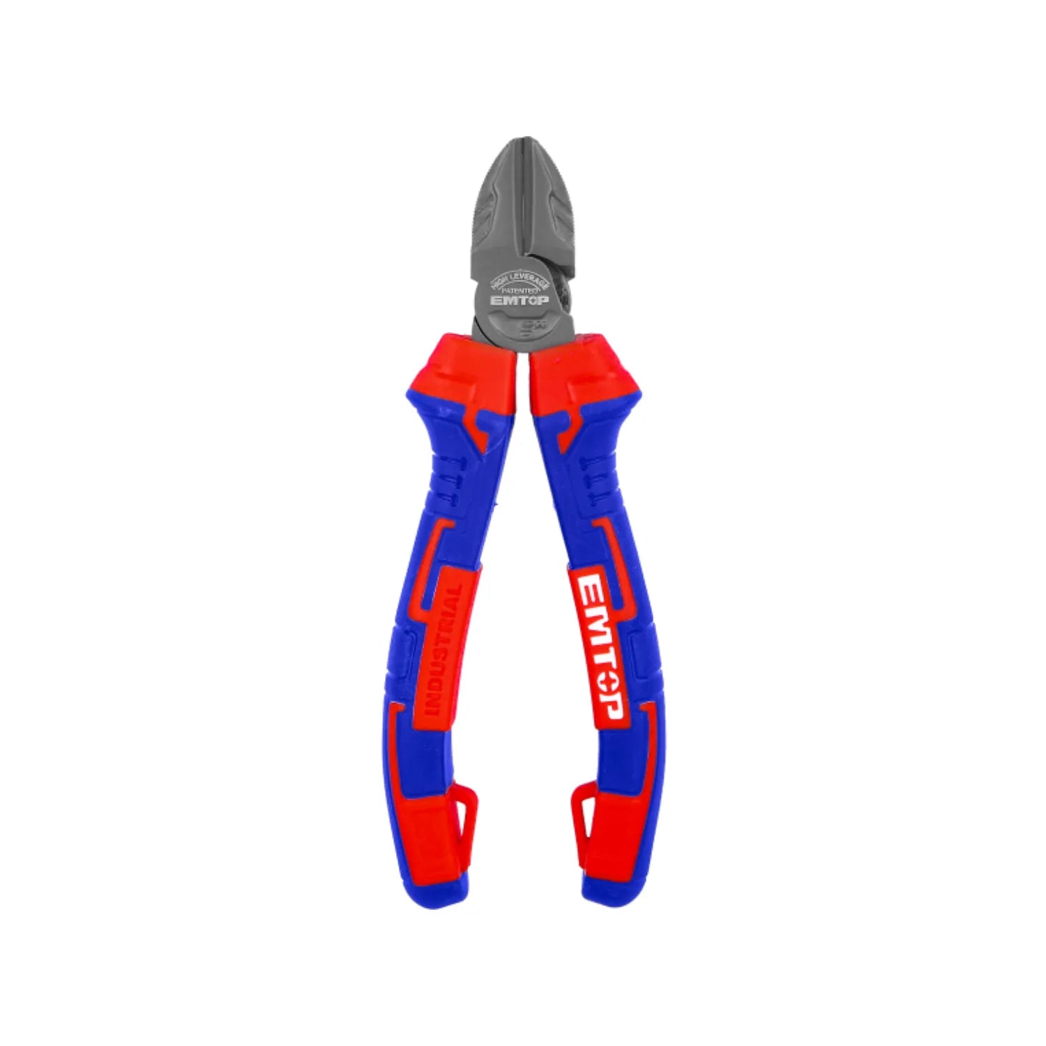 Alicates de corte diagonal EMTOP alta palanca, mangos ergonómicos azules y rojos, uso industrial