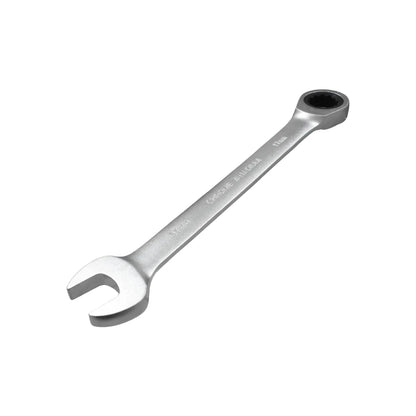Llave combinada de matraca 17mm, boca fija y carraca, cromo vanadio acabado cromado.