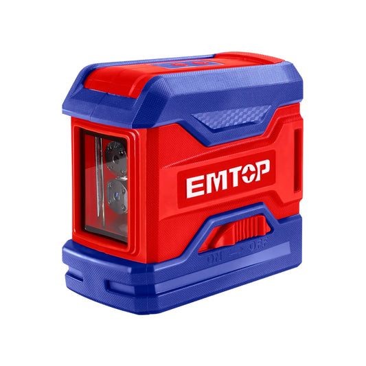Nivel láser de líneas EMTOP rojo y azul, herramienta de medición para trabajos de construcción.
