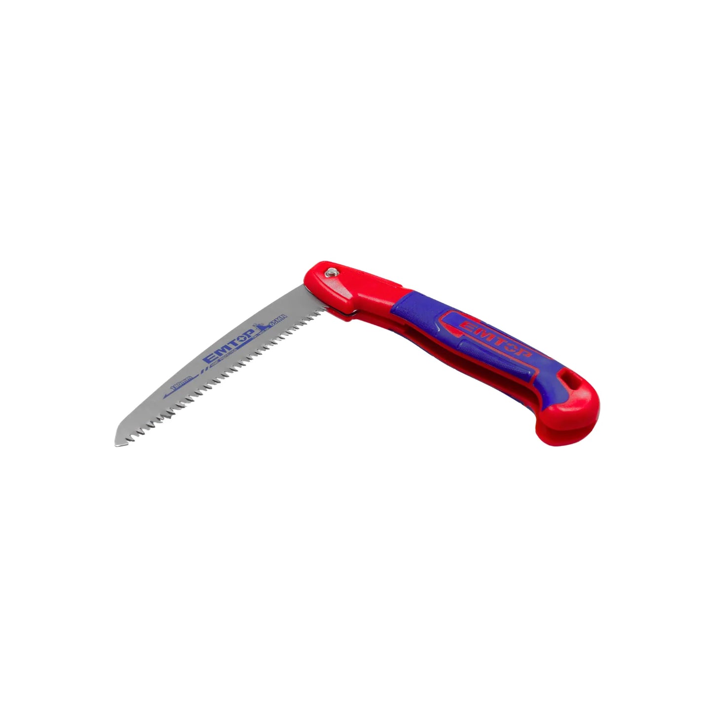 Serrucho de poda plegable EMTOP 180mm con hoja de acero 65MN y mango ergonómico rojo y azul para jardinería