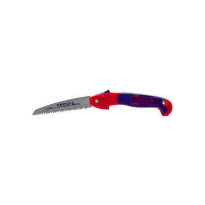 Serrucho de poda plegable 180mm EMTOP con hoja de acero 65MN y mango ergonómico rojo y azul