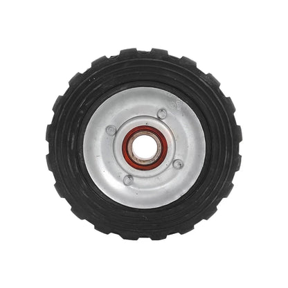 Rueda negra de hule con balero Jolmar para diablo, eje metálico plateado, 5 pulgadas