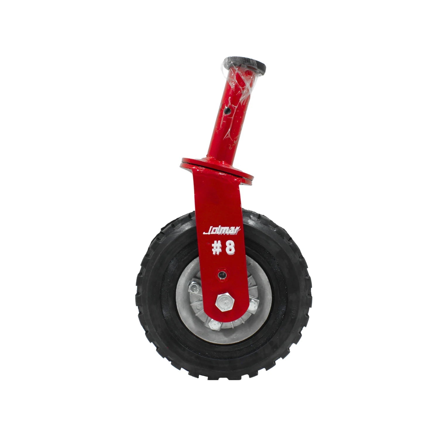 Rodaja para andamio Jolmar 8 pulgadas con freno, rueda de hule negra y estructura de acero rojo