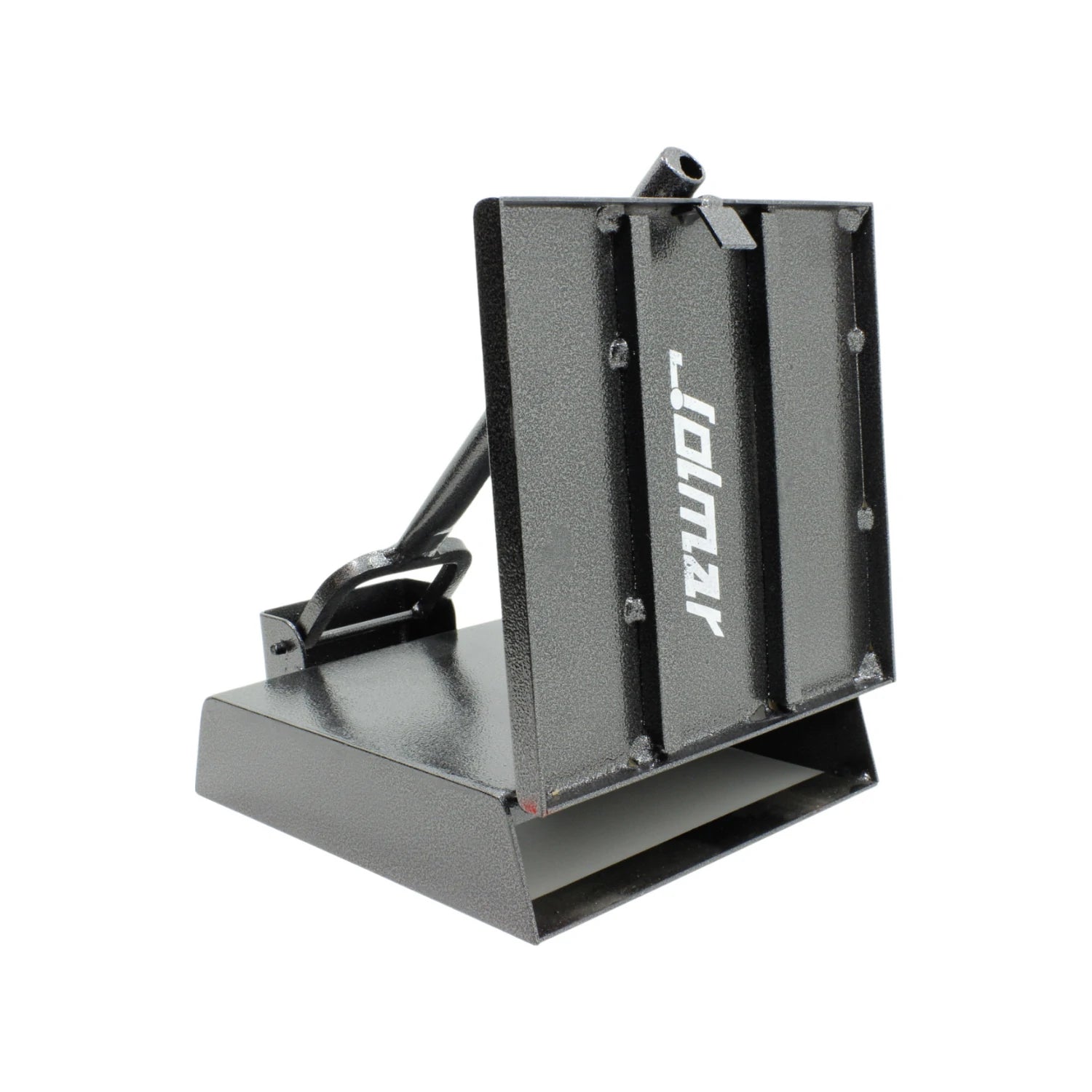 Máquina para hacer tortillas Jolmar chica, metálica gris oscura. Prensa manual resistente para uso doméstico.