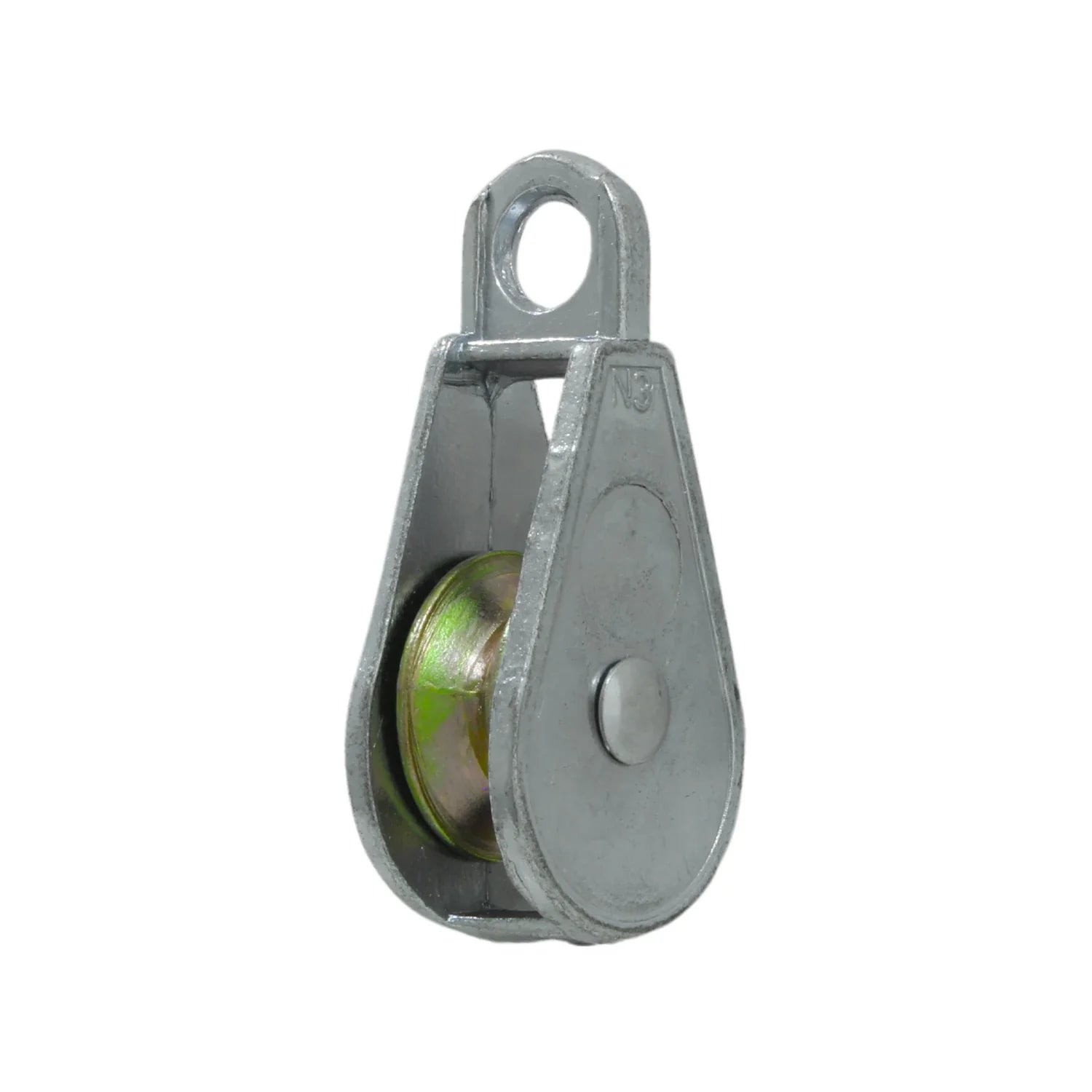 Garrucha sencilla de metal galvanizado para tendedero, polea fija con roldana, tamaño #3