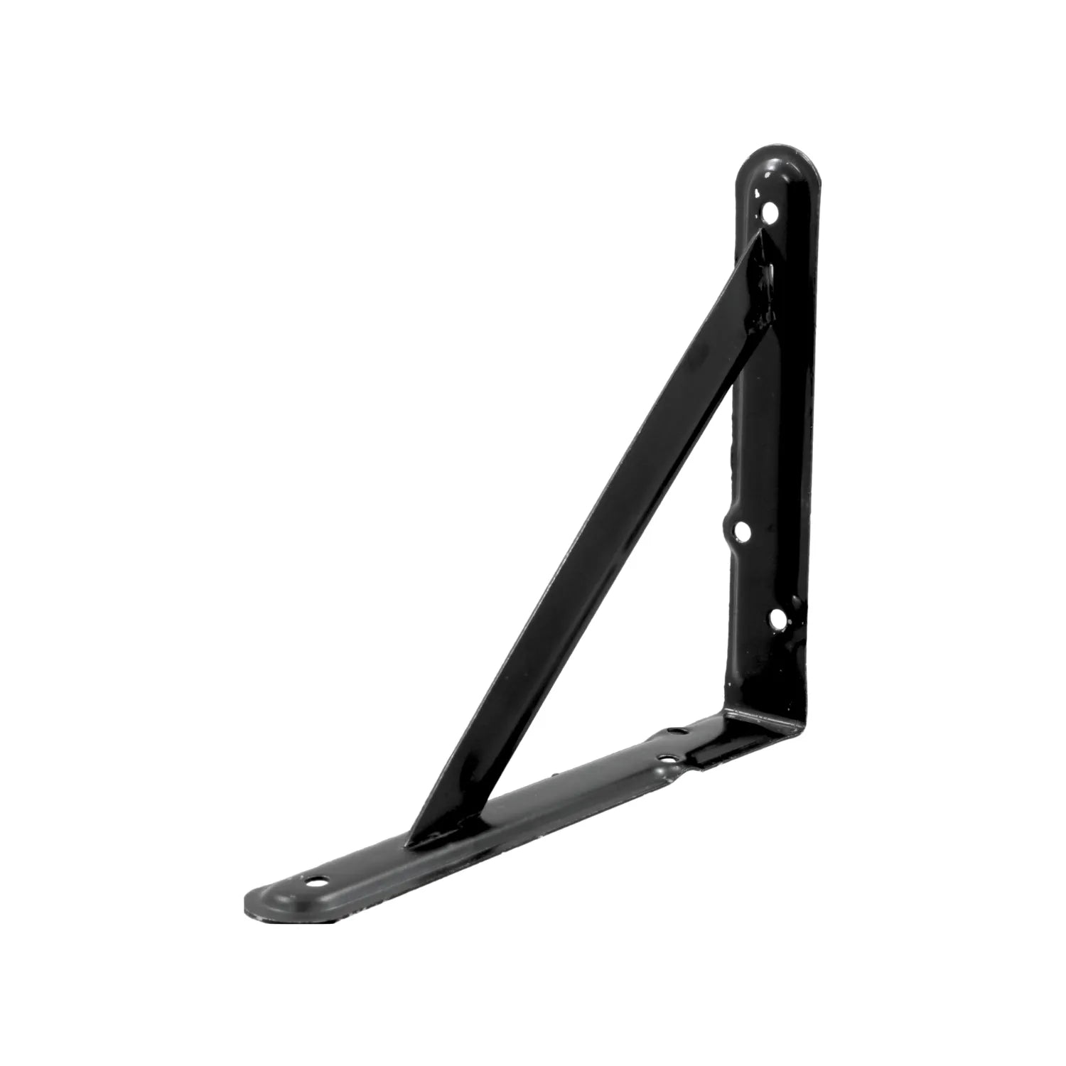 Mensula de metal negra esmaltada, soporte triangular reforzado para estantes y repisas de pared